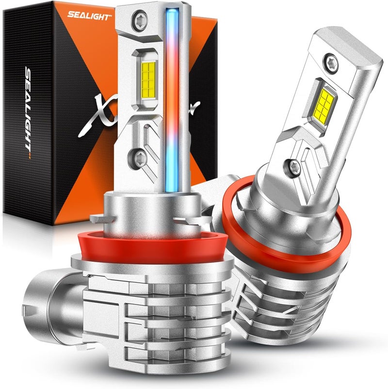 SEALIGHT مصباح ضباب LED H11، 16,000LM 6000K أبيض زينون، مصابيح ضباب H16/H8 مع اختراق قوي، تصميم هيكل متكامل، غير قطبي، عبوة من 2 - Image 1